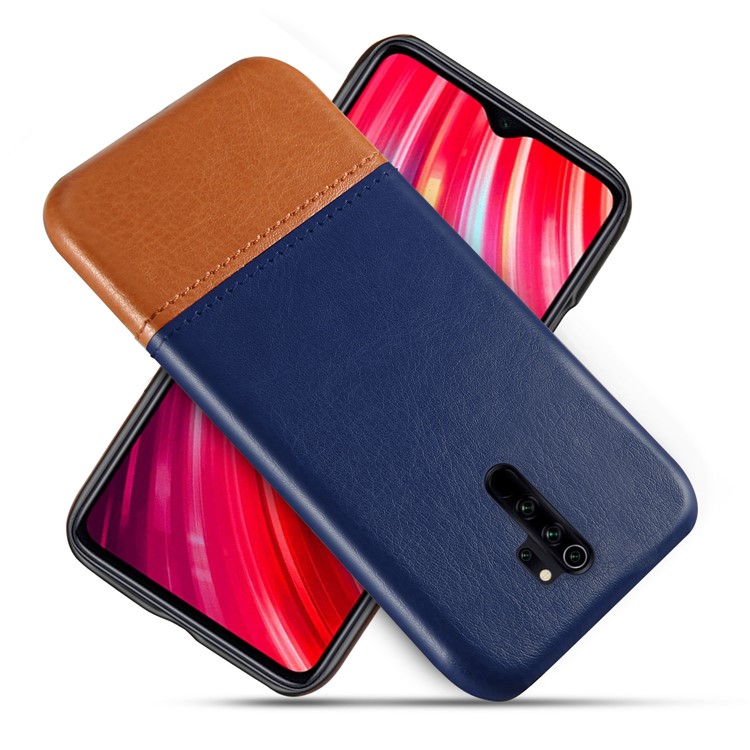 KSQ Bi-color PC + PU Leather Phone Shell Case for Xiaomi Redmi Note 8 Pro - Dark Blue / Orange-1