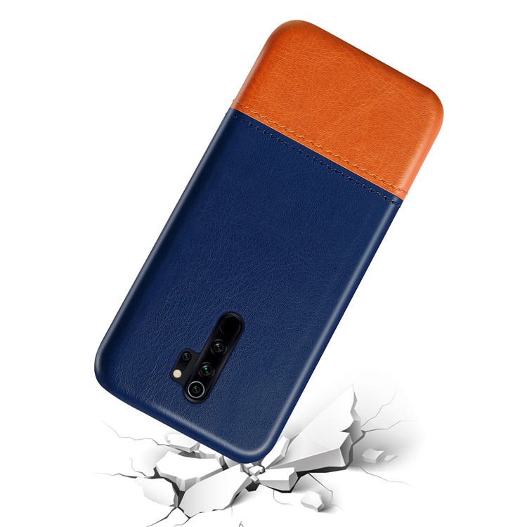 KSQ Bi-color PC + PU Leather Phone Shell Case for Xiaomi Redmi Note 8 Pro - Dark Blue / Orange-2