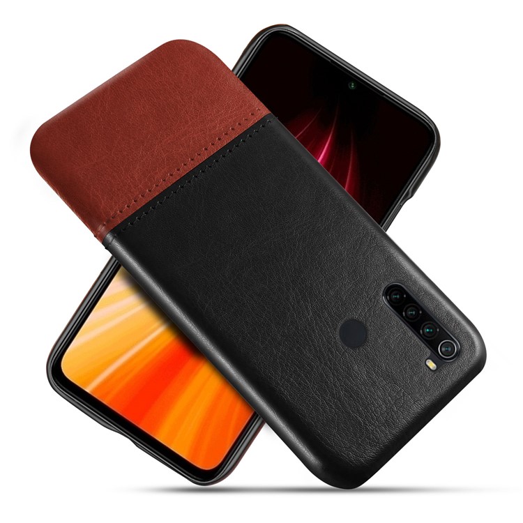 KSQ Bi-color PC + PU Leather Cell Shell Case for Xiaomi Redmi Note 8 - Black / Wine Red-1