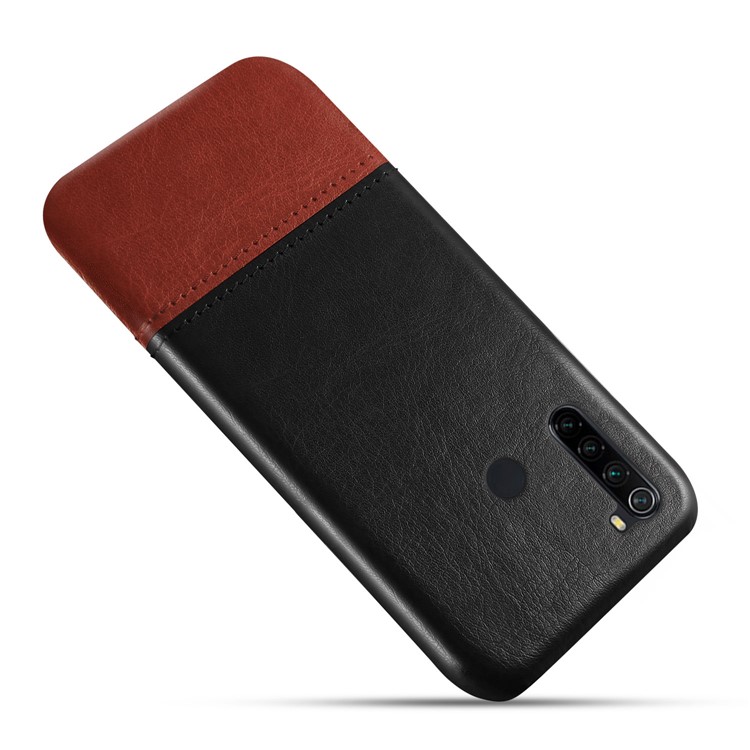 KSQ Bi-color PC + PU Leather Cell Shell Case for Xiaomi Redmi Note 8 - Black / Wine Red-2
