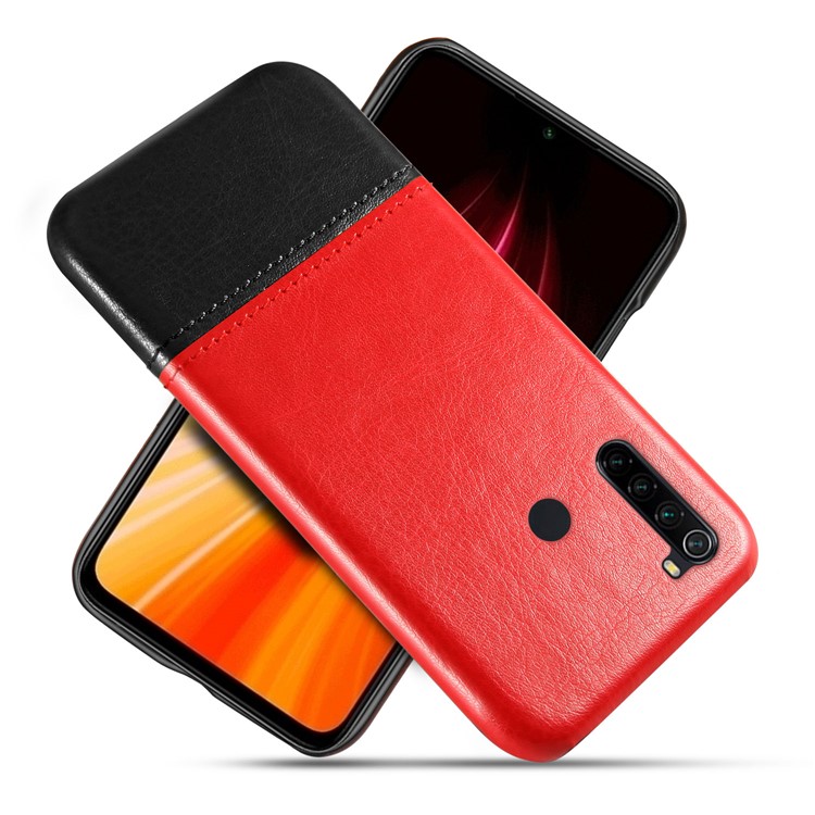 KSQ Bi-color PC + PU Leather Cell Shell Case for Xiaomi Redmi Note 8 - Red / Black-1