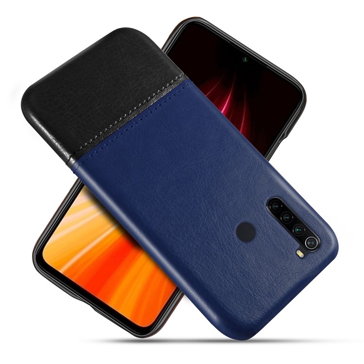 KSQ Bi-color PC + PU Leather Cell Shell Case for Xiaomi Redmi Note 8 - Dark Blue / Black-1