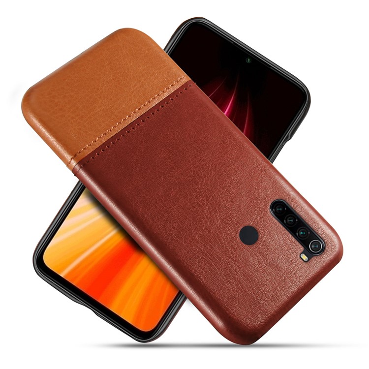 KSQ Bi-color PC + PU Leather Cell Shell Case for Xiaomi Redmi Note 8 - Dark Brown / Light Brown-1
