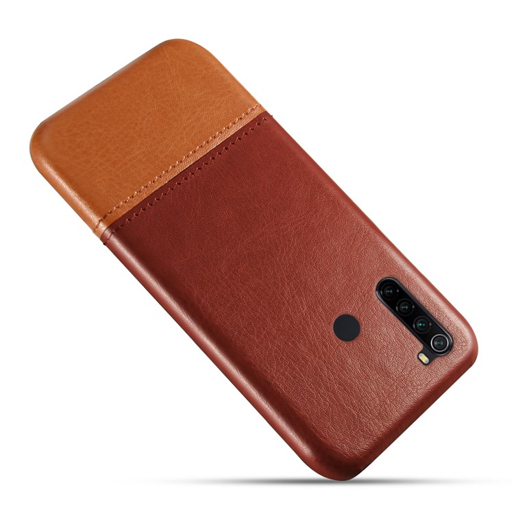 KSQ Bi-color PC + PU Leather Cell Shell Case for Xiaomi Redmi Note 8 - Dark Brown / Light Brown-2