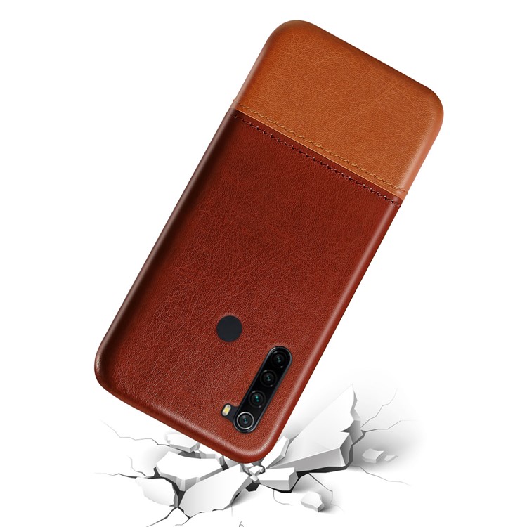 KSQ Bi-color PC + PU Leather Cell Shell Case for Xiaomi Redmi Note 8 - Dark Brown / Light Brown-3