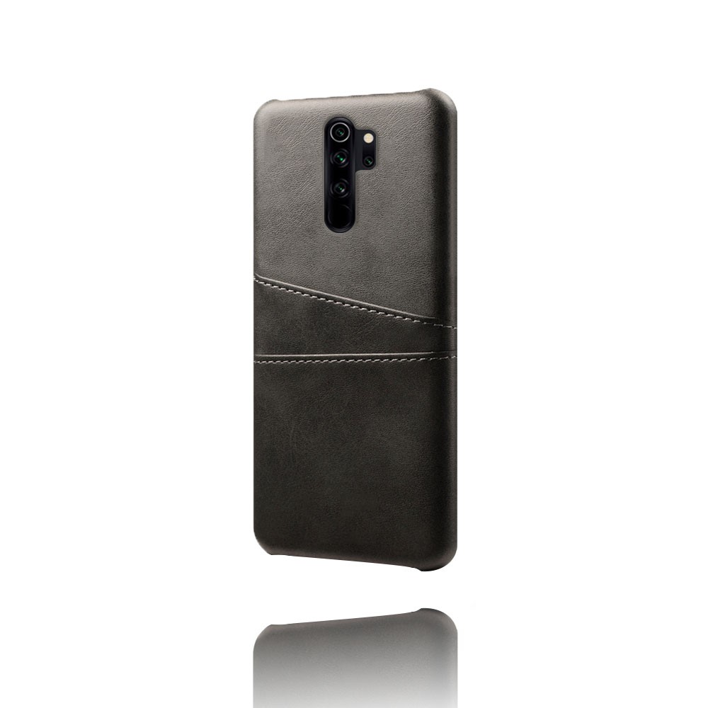 Ranuras de Doble Tarjeta KSQ Case de Caparazón de PC PU Para Xiaomi Redmi Note 8 Pro - Negro