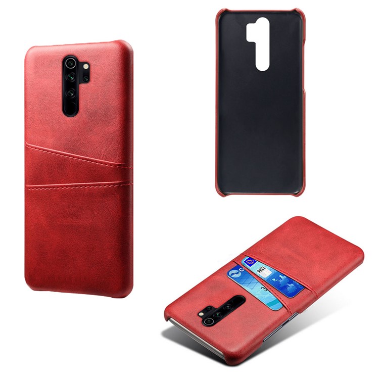 Double Card Slots PU Leather PC Shell Case for Xiaomi Redmi Note 8 Pro - Red-1