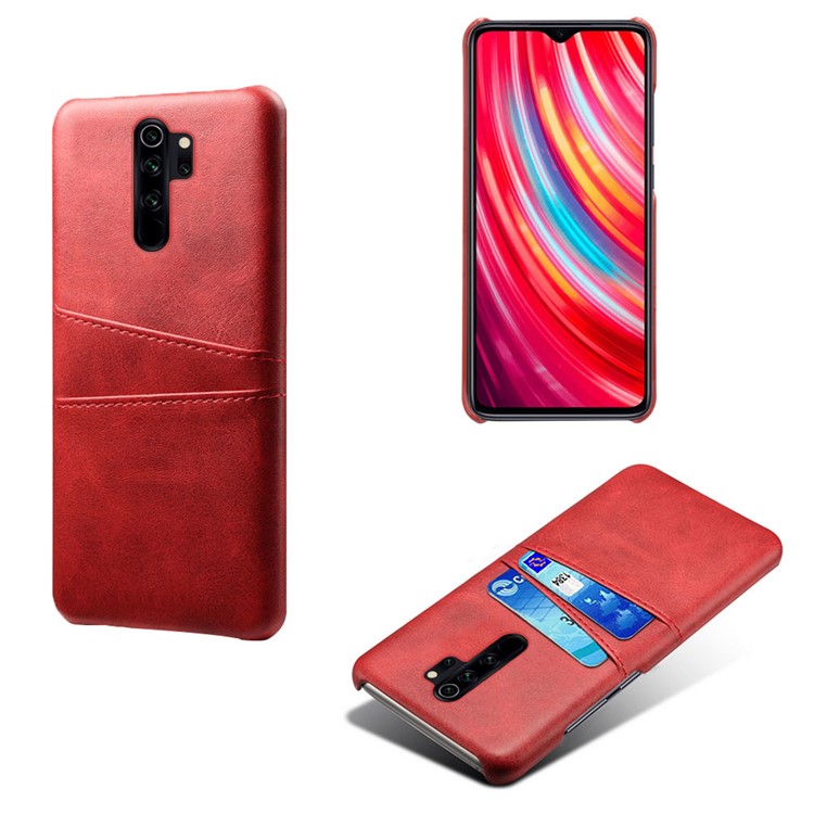 Double Card Slots PU Leather PC Shell Case for Xiaomi Redmi Note 8 Pro - Red-5