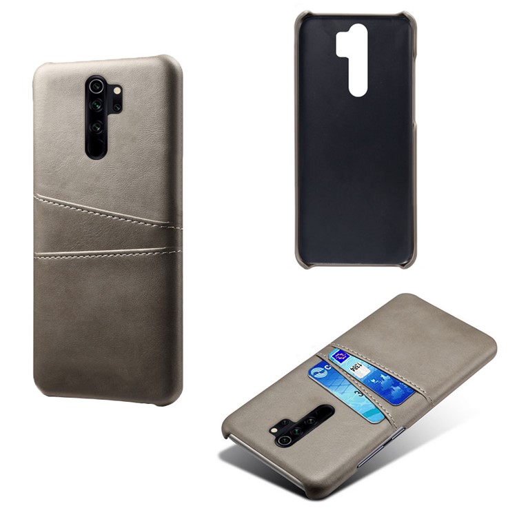 Double Card Slots PU Leather PC Shell Case for Xiaomi Redmi Note 8 Pro - Grey-1