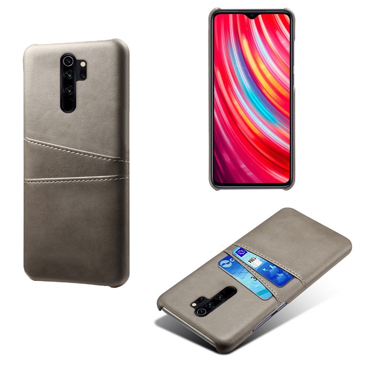 Double Card Slots PU Leather PC Shell Case for Xiaomi Redmi Note 8 Pro - Grey-5