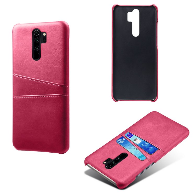 Double Card Slots PU Leather PC Shell Case for Xiaomi Redmi Note 8 Pro - Rose-1