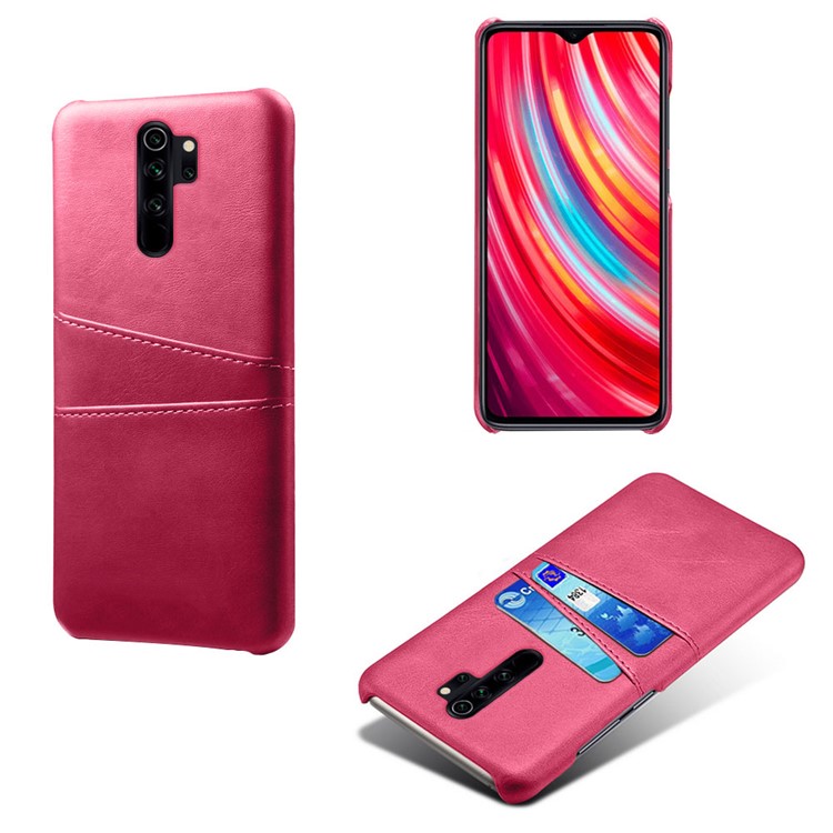 Double Card Slots PU Leather PC Shell Case for Xiaomi Redmi Note 8 Pro - Rose-4