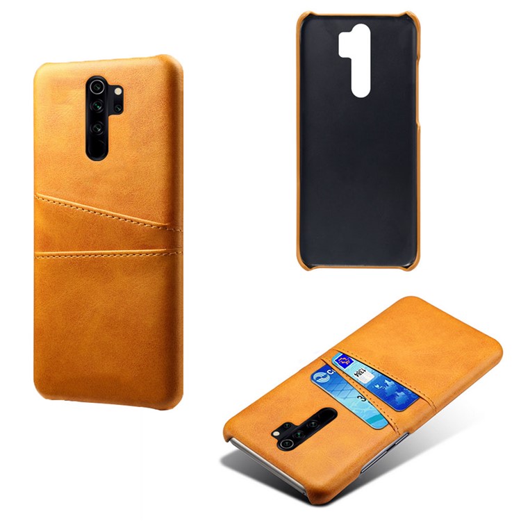Double Card Slots PU Leather PC Shell Case for Xiaomi Redmi Note 8 Pro - Brown-1