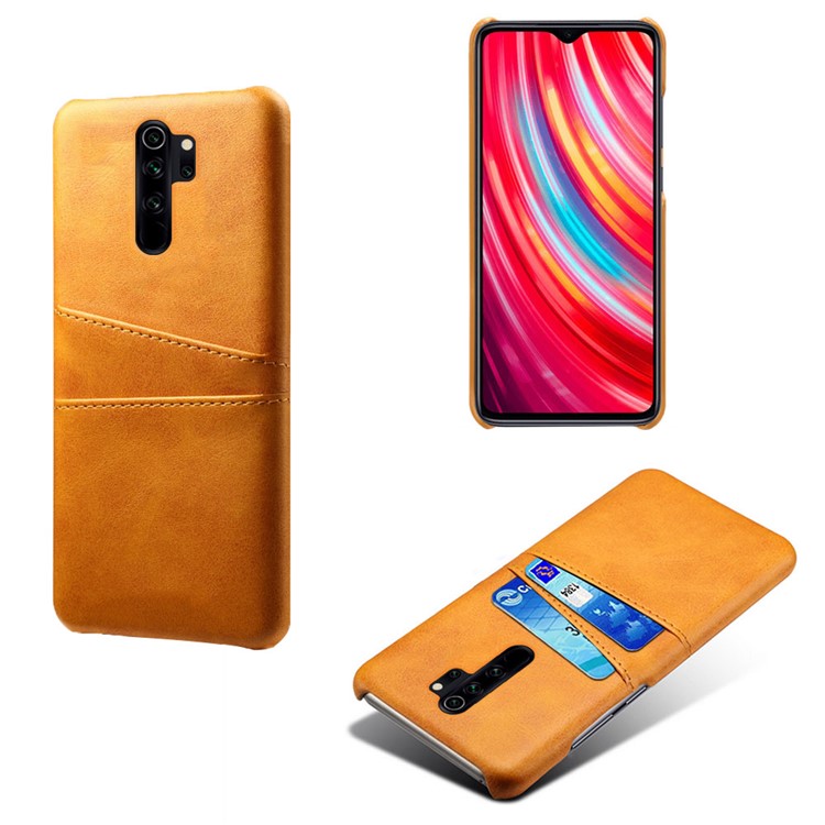 Double Card Slots PU Leather PC Shell Case for Xiaomi Redmi Note 8 Pro - Brown-5