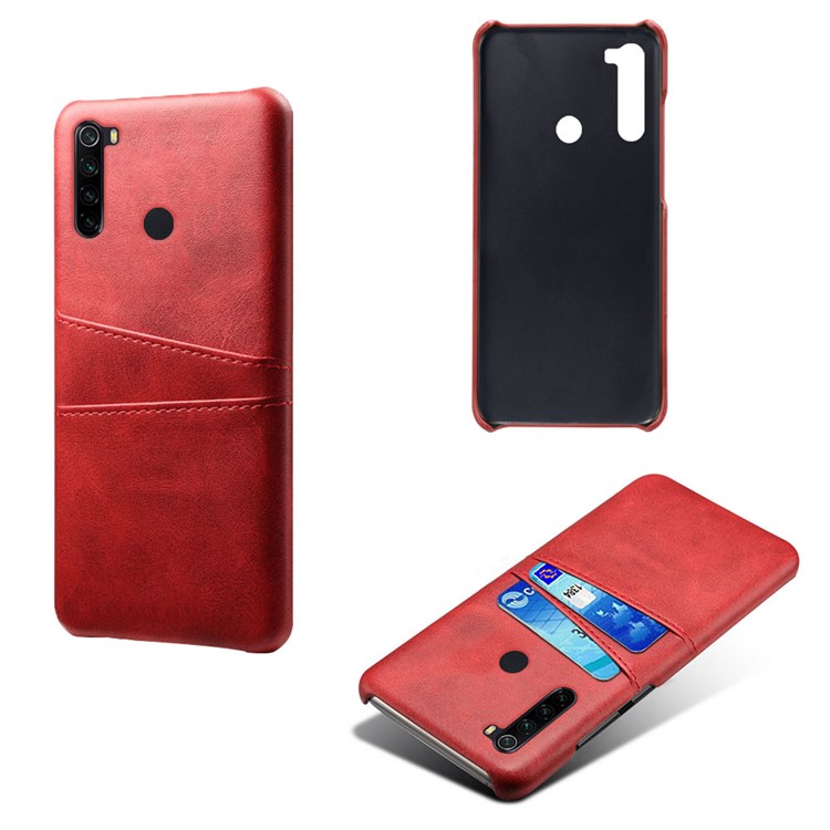 KSQ Dual Card Slots PU Leather Coated Hard PC Case for Xiaomi Redmi Note 8 - Red-1
