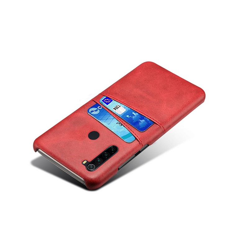 KSQ Dual Card Slots PU Leather Coated Hard PC Case for Xiaomi Redmi Note 8 - Red-3