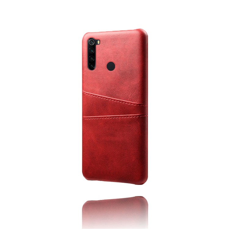 KSQ Dual Card Slots PU Leather Coated Hard PC Case for Xiaomi Redmi Note 8 - Red-4