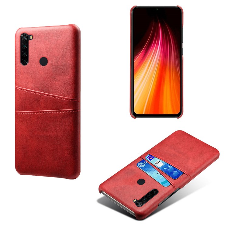 KSQ Dual Card Slots PU Leather Coated Hard PC Case for Xiaomi Redmi Note 8 - Red-5