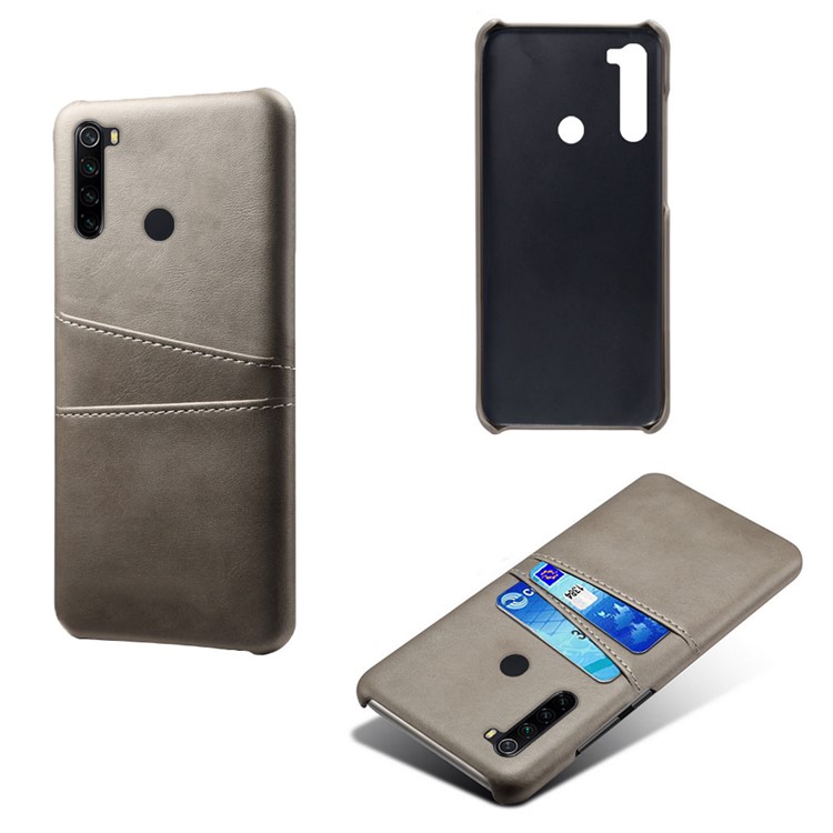 KSQ Dual Card Slots PU Leather Coated Hard PC Case for Xiaomi Redmi Note 8 - Grey-1