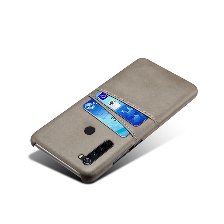 KSQ Dual Card Slots PU Leather Coated Hard PC Case for Xiaomi Redmi Note 8 - Grey-3