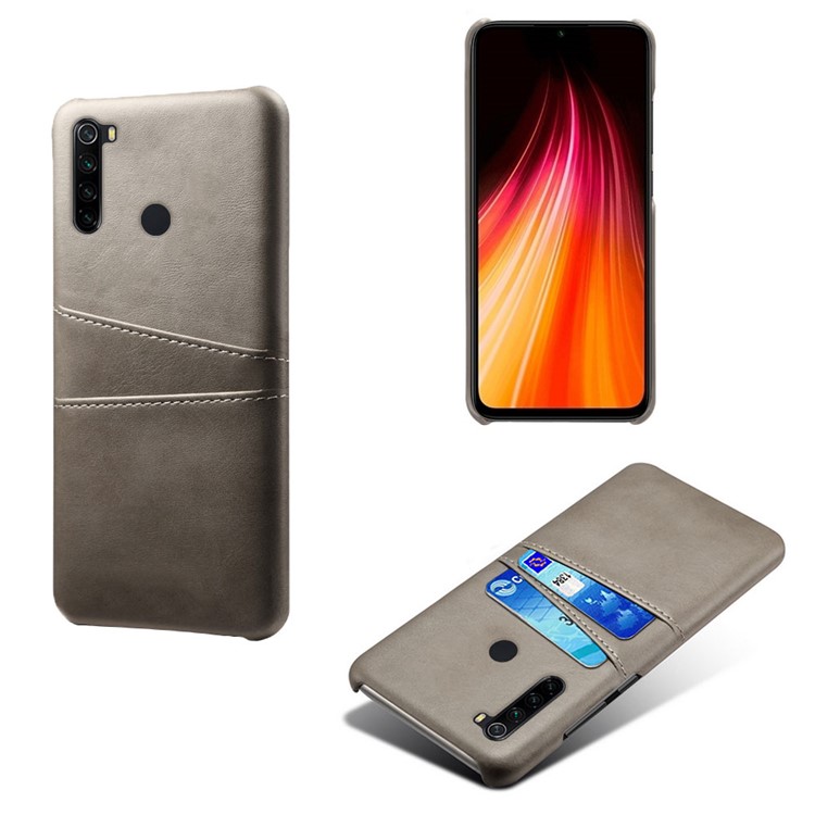 KSQ Dual Card Slots PU Leather Coated Hard PC Case for Xiaomi Redmi Note 8 - Grey-5