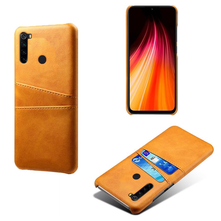 KSQ Dual Card Slots PU Leather Coated Hard PC Case for Xiaomi Redmi Note 8 - Brown-5