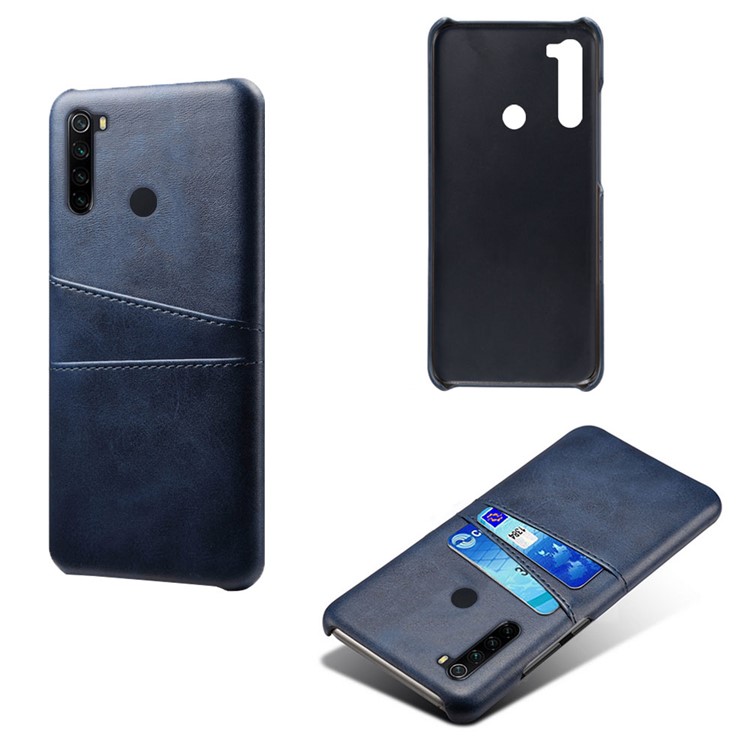 KSQ Dual Card Slots PU Leather Coated Hard PC Case for Xiaomi Redmi Note 8 - Blue-1