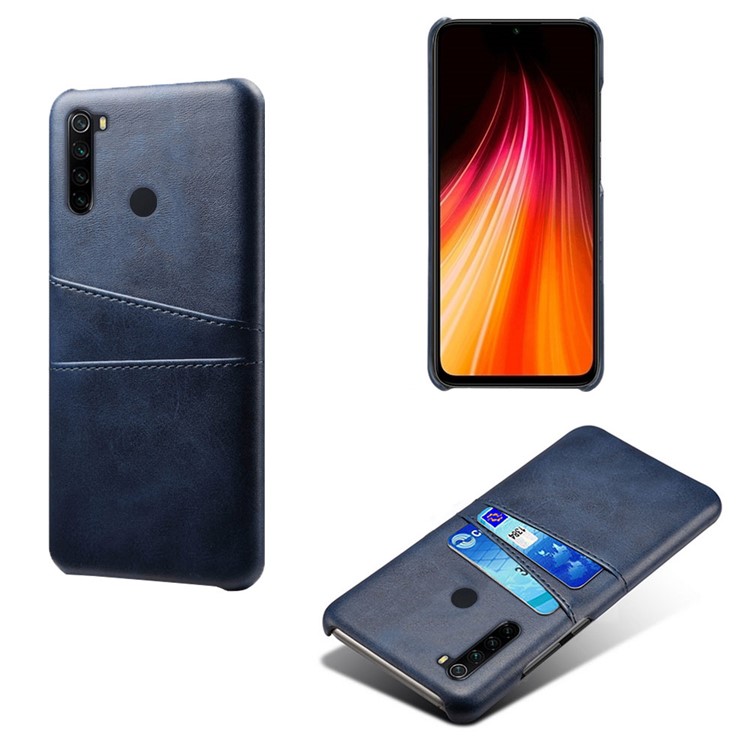 KSQ Dual Card Slots PU Leather Coated Hard PC Case for Xiaomi Redmi Note 8 - Blue-5