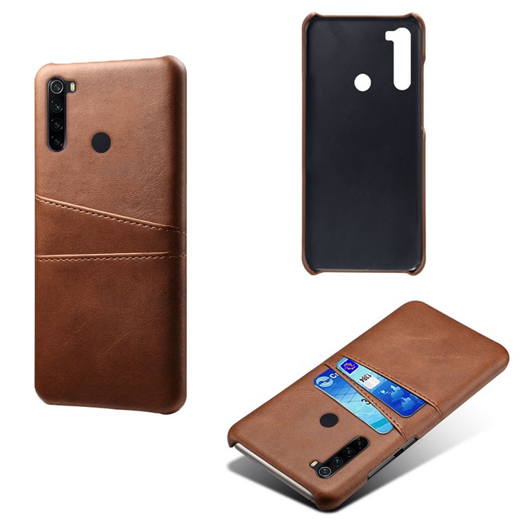 KSQ Dual Card Slots PU Leather Coated Hard PC Case for Xiaomi Redmi Note 8 - Coffee-1