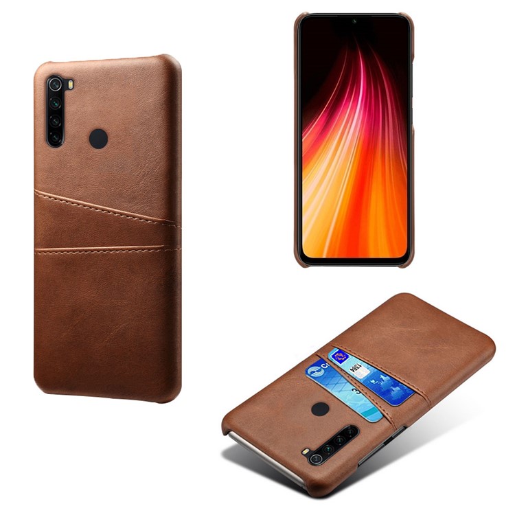 KSQ Dual Card Slots PU Leather Coated Hard PC Case for Xiaomi Redmi Note 8 - Coffee-5