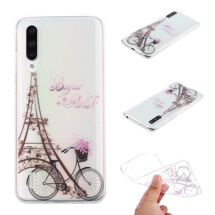 Clear Pattern Printing Soft TPU Back Casing for Xiaomi Mi CC9 / Mi CC9 Meitu Edition / Mi 9 Lite - Iron Tower and Bike-1