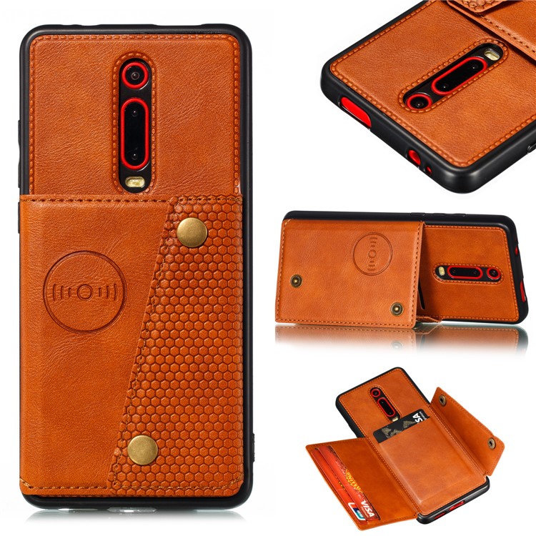 PU Leather Coated TPU Magnetic Cell Case for Xiaomi Redmi K20 / Mi 9T / K20 Pro / Mi 9T Pro - Brown-1
