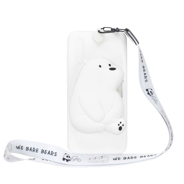 3D Cartoon Animal Shape Wallet Silicone Back Case with Neck Strap for Xiaomi Mi CC9e/Mi A3 - Polar Bear/White-1