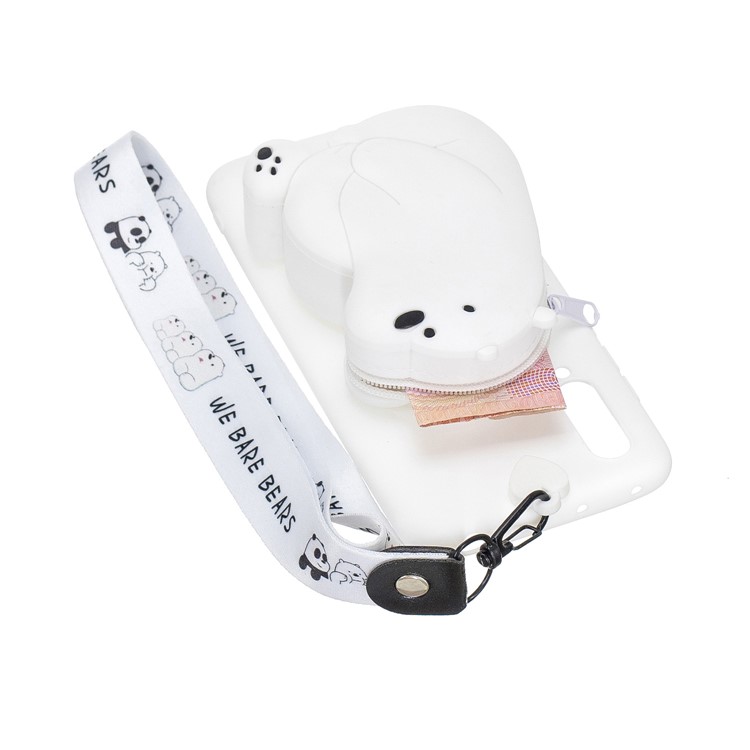 3D Cartoon Animal Shape Wallet Silicone Back Case with Neck Strap for Xiaomi Mi CC9e/Mi A3 - Polar Bear/White-2