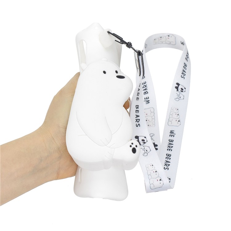 3D Cartoon Animal Shape Wallet Silicone Back Case with Neck Strap for Xiaomi Mi CC9e/Mi A3 - Polar Bear/White-5