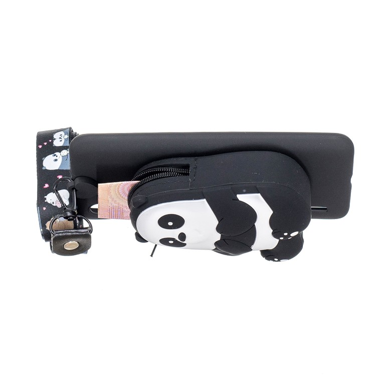 3D Cartoon Animal Shape Wallet Silicone Back Case with Neck Strap for Xiaomi Mi CC9e/Mi A3 - Giant Panda/Black-4