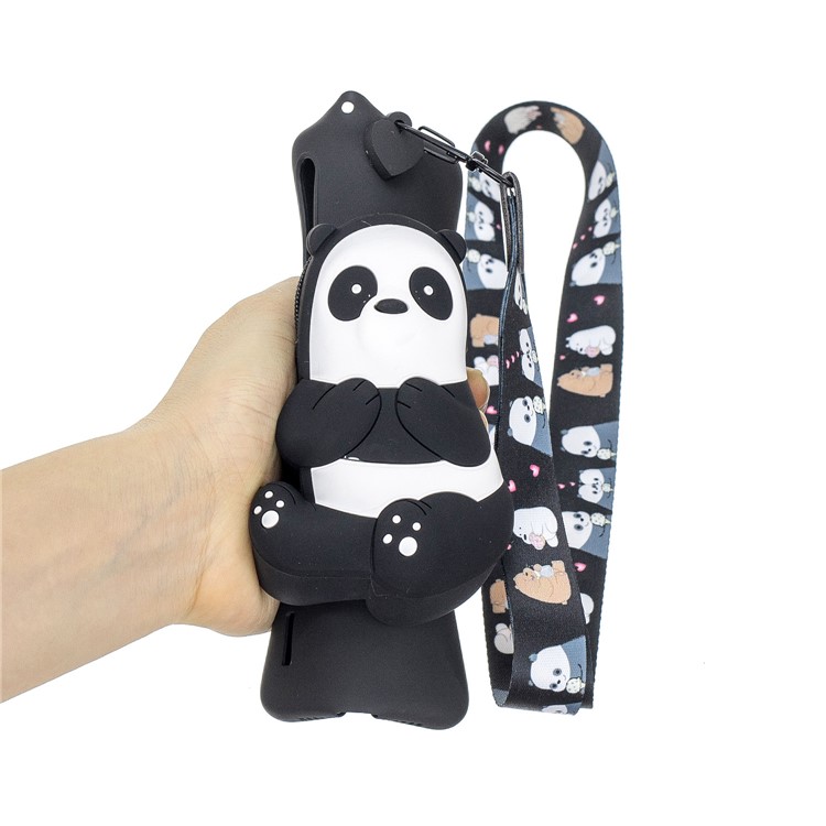 3D Cartoon Animal Shape Wallet Silicone Back Case with Neck Strap for Xiaomi Mi CC9e/Mi A3 - Giant Panda/Black-5