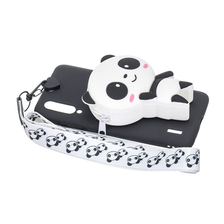 3D Cartoon Animal Shape Wallet Silicone Back Case with Neck Strap for Xiaomi Mi CC9e/Mi A3 - Cute Panda/Black-3