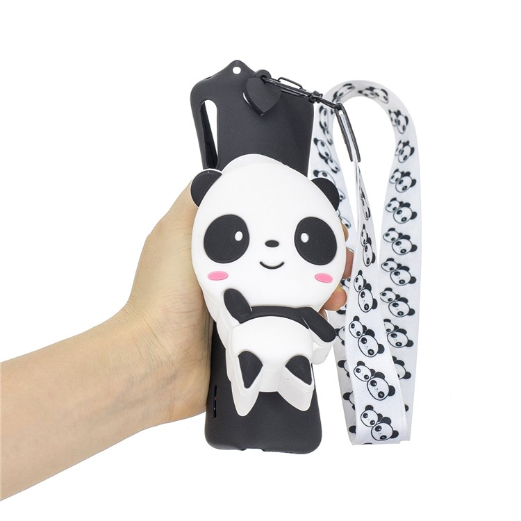 3D Cartoon Animal Shape Wallet Silicone Back Case with Neck Strap for Xiaomi Mi CC9e/Mi A3 - Cute Panda/Black-5