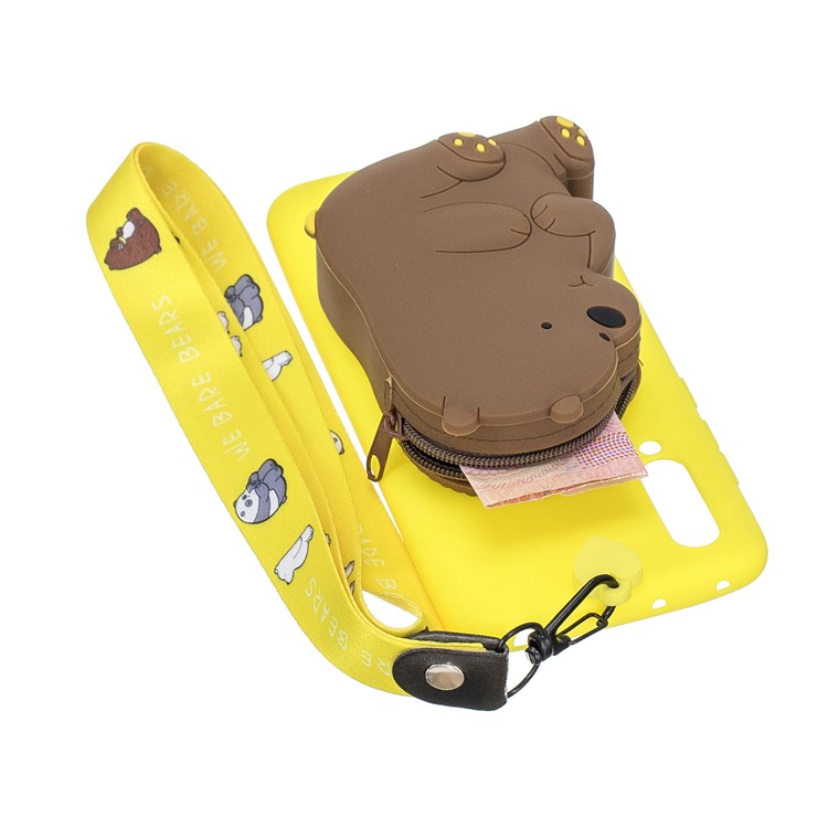 Custodia Posteriore In Silicone A Forma Di Animale Del Fumetto 3D Con Tracolla Per Xiaomi Mi Cc9e / Mi A3 - Orso / Colore Giallo-2