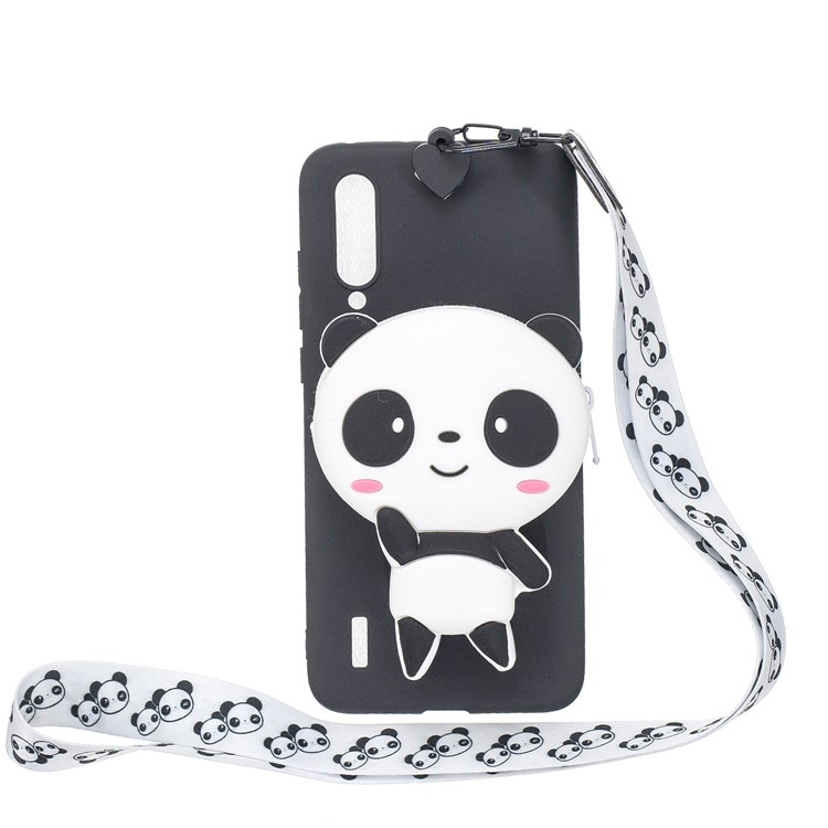With Strap Wallet Pocket for Xiaomi Mi CC9 / Mi CC9 Meitu Edition/ Mi 9 Lite TPU+Silicone+Nylon Case - Black Say Hi Panda-1