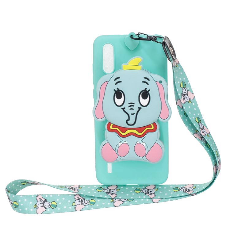 With Strap Wallet Pocket for Xiaomi Mi CC9 / Mi CC9 Meitu Edition/ Mi 9 Lite TPU+Silicone+Nylon Case - Cyan Elephant-1