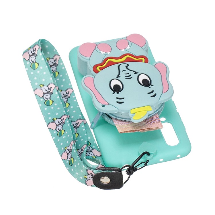 With Strap Wallet Pocket for Xiaomi Mi CC9 / Mi CC9 Meitu Edition/ Mi 9 Lite TPU+Silicone+Nylon Case - Cyan Elephant-2