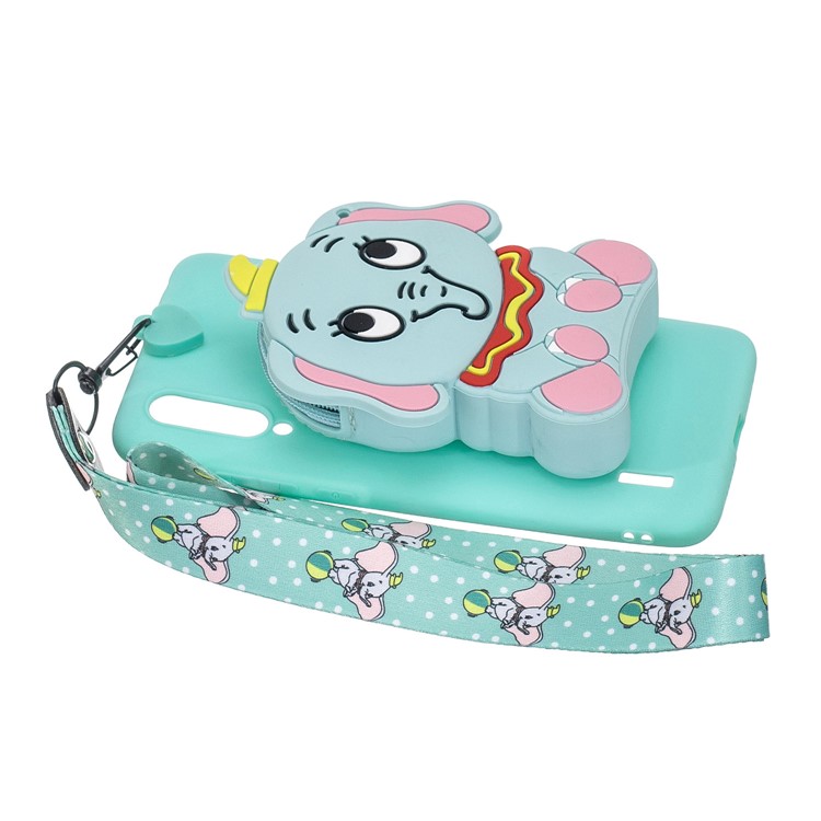 With Strap Wallet Pocket for Xiaomi Mi CC9 / Mi CC9 Meitu Edition/ Mi 9 Lite TPU+Silicone+Nylon Case - Cyan Elephant-3