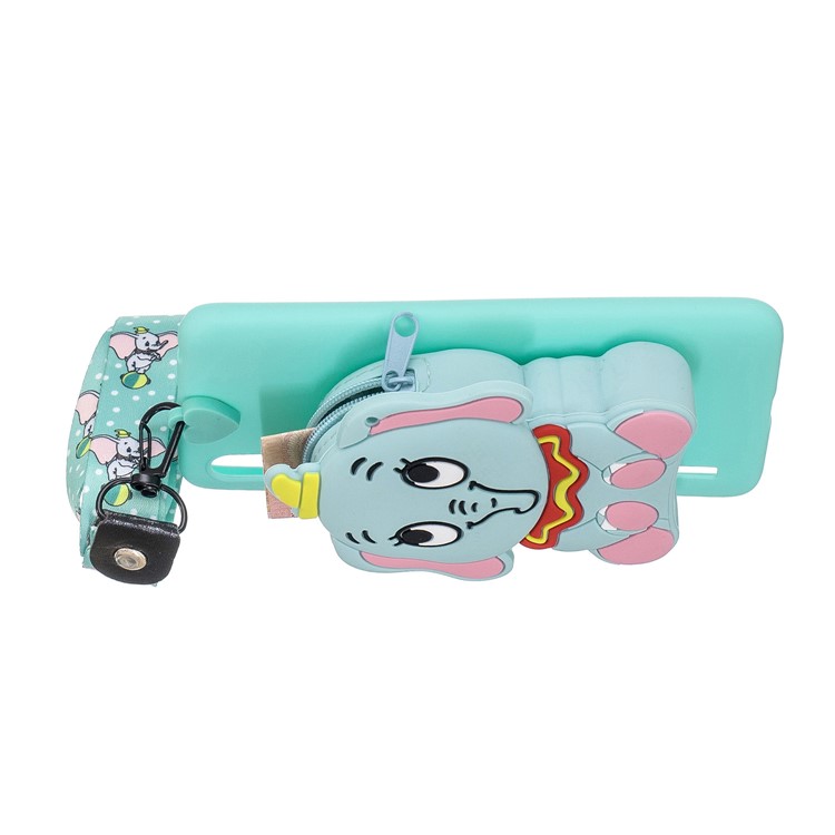 With Strap Wallet Pocket for Xiaomi Mi CC9 / Mi CC9 Meitu Edition/ Mi 9 Lite TPU+Silicone+Nylon Case - Cyan Elephant-4