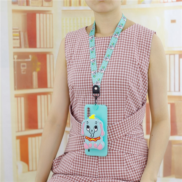 With Strap Wallet Pocket for Xiaomi Mi CC9 / Mi CC9 Meitu Edition/ Mi 9 Lite TPU+Silicone+Nylon Case - Cyan Elephant-6