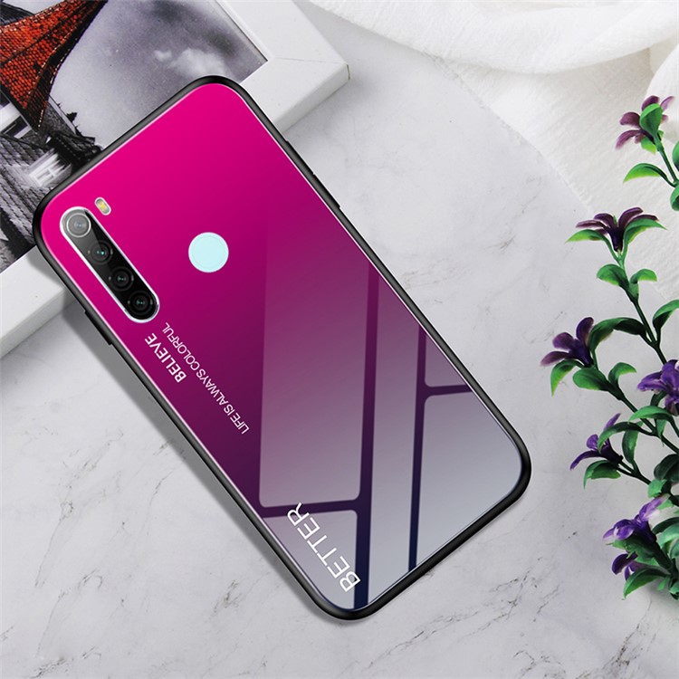 Gradient Color Tempered Glass + PC + TPU Covering for Xiaomi Redmi Note 8 - Rose/Black-1