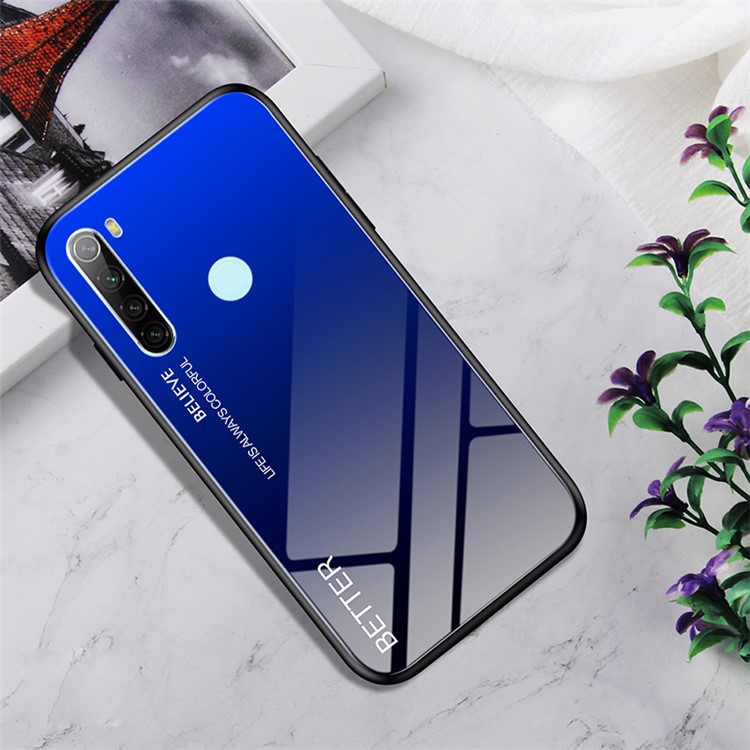 Gradient Color Tempered Glass + PC + TPU Covering for Xiaomi Redmi Note 8 - Blue/Black-1