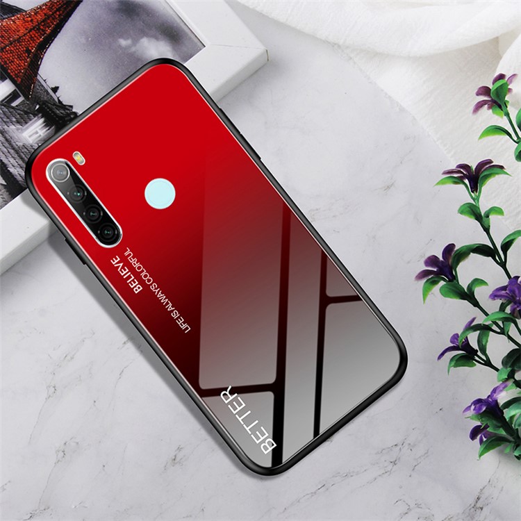 Gradient Color Tempered Glass + PC + TPU Covering for Xiaomi Redmi Note 8 - Red/Black-1