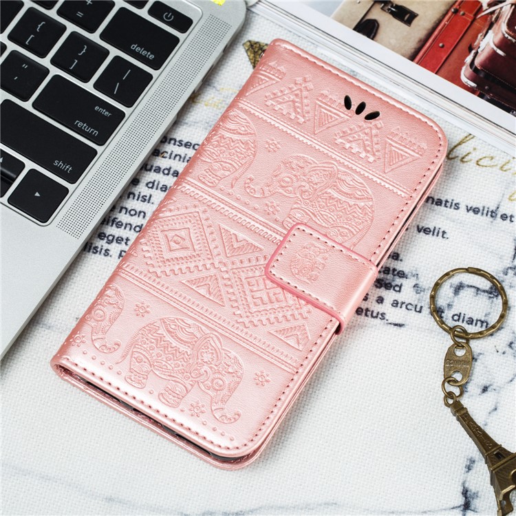Imprint Elephant Pattern Wallet Stand Flip Leather Phone Cover for Xiaomi Mi CC9e/Mi A3 - Rose Gold-11